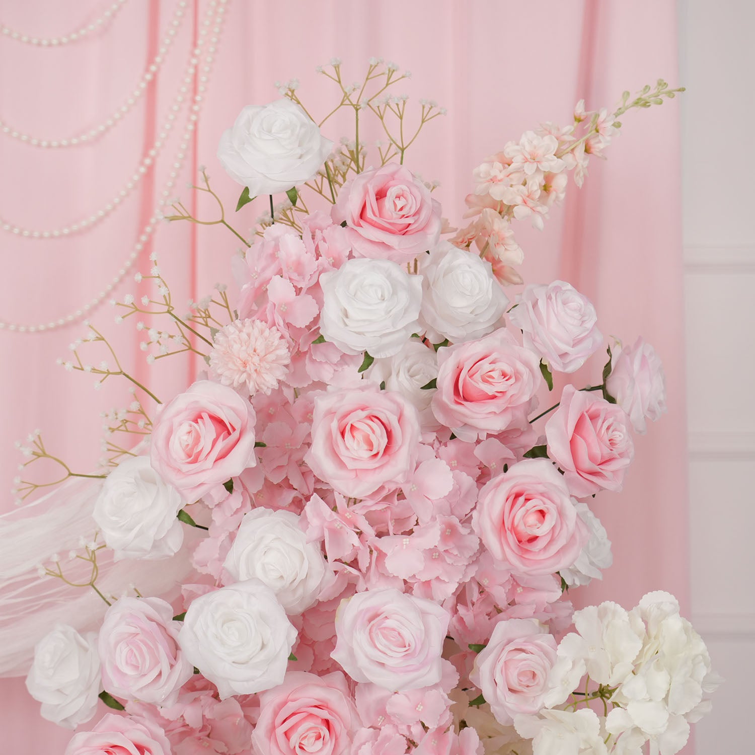 Uflower Artificial Pink White Wedding KT Backdrop Flower Row Decor